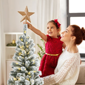 5 Feet Pre-Lit Hinged Christmas Tree Snow Flocked with 9 Modes Remote Control Lights view 2