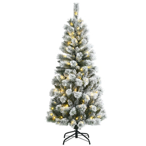 5 Feet Pre-Lit Hinged Christmas Tree Snow Flocked with 9 Modes Remote Control Lights view 4