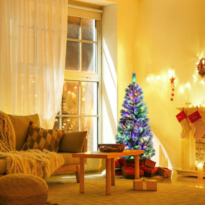 5 Feet Pre-Lit Hinged Christmas Tree Snow Flocked with 9 Modes Remote Control Lights view 6