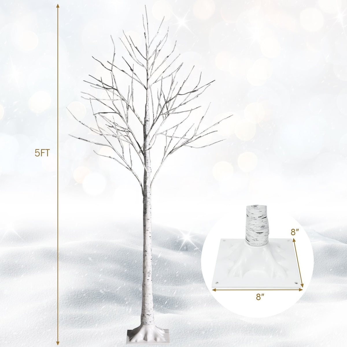 5 Feet Pre-lit White Twig Birch Tree with 72 LED Lights for Christmas view 4