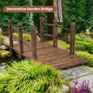 5 Feet Wooden Garden Bridge with Safety Rails-Brown view 2