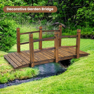5 Feet Wooden Garden Bridge with Safety Rails-Brown view 3