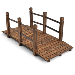 5 Feet Wooden Garden Bridge with Safety Rails-Brown view 4
