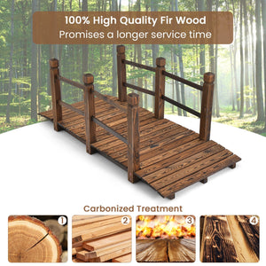 5 Feet Wooden Garden Bridge with Safety Rails-Brown view 7