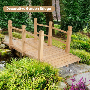 5 Feet Wooden Garden Bridge with Safety Rails-Natural view 2