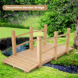 5 Feet Wooden Garden Bridge with Safety Rails-Natural view 3