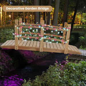 5 Feet Wooden Garden Bridge with Safety Rails-Natural view 6
