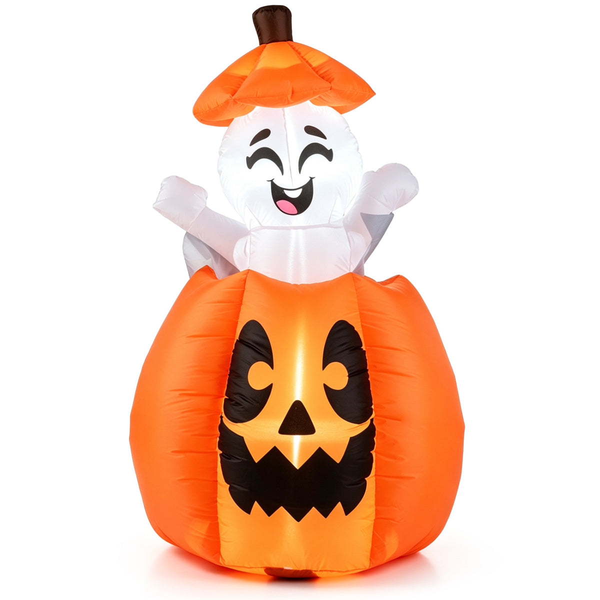5 FT Animated Halloween Inflatable Pumpkin and Rising Ghost for Holiday Decor