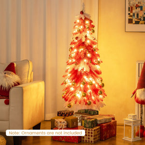 5 FT Artificial Christmas Tree Pre-lit Xmas Trees with 301 Red and White Branch Tips view 2
