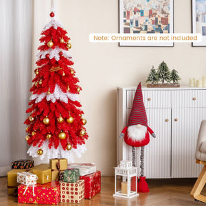 5 FT Artificial Christmas Tree Pre-lit Xmas Trees with 301 Red and White Branch Tips view 3