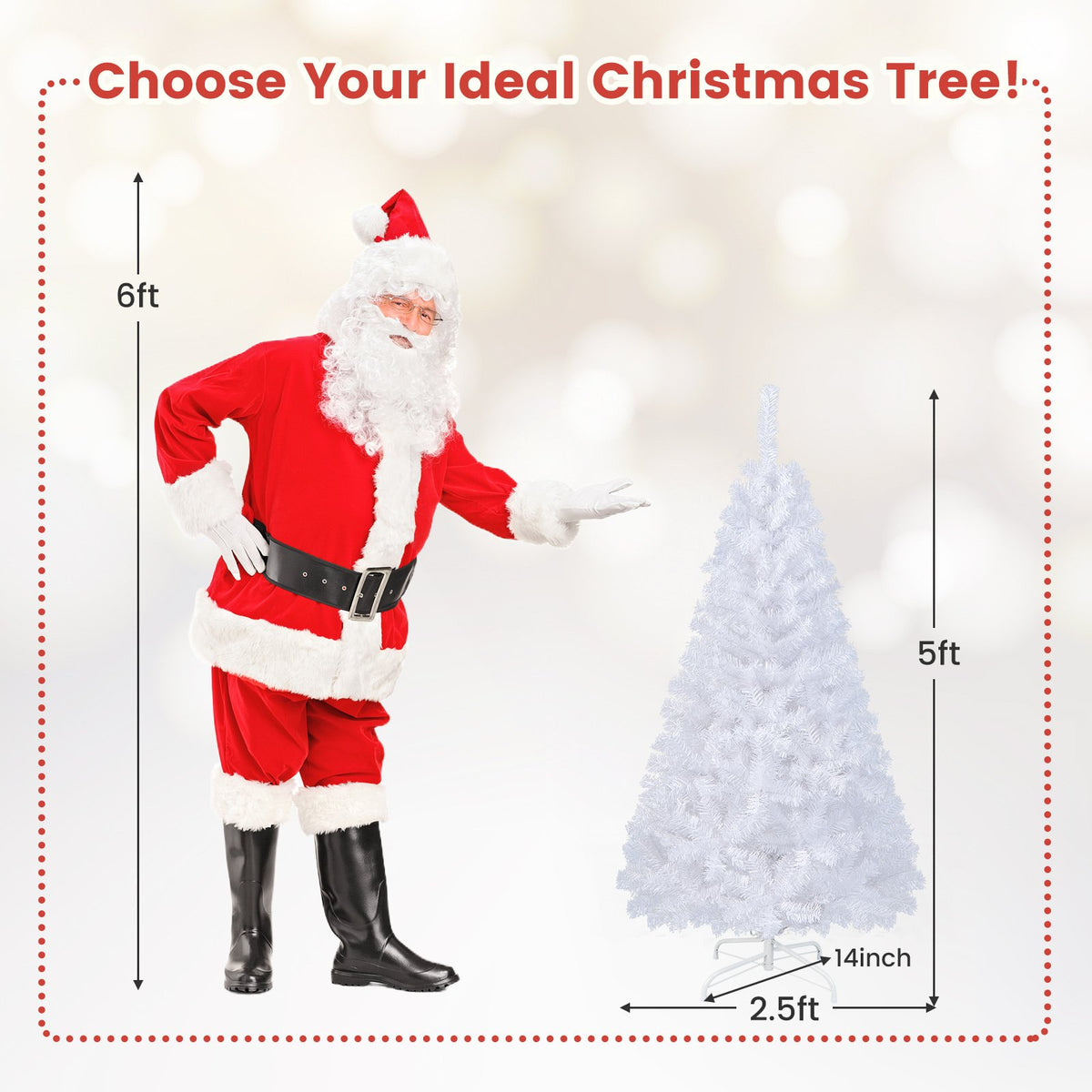 5 ft White Artificial PVC Christmas Tree with Solid Metal Stand-5 ft view 4
