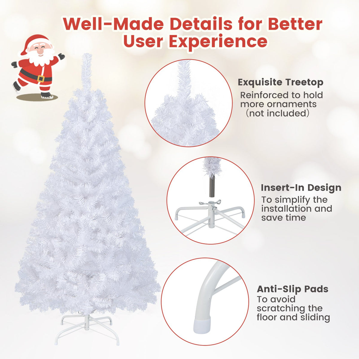 5 ft White Artificial PVC Christmas Tree with Solid Metal Stand-5 ft view 8