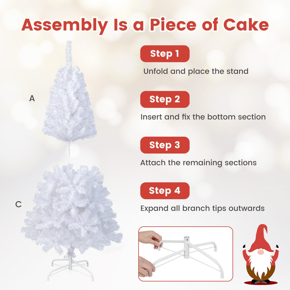 5 ft White Artificial PVC Christmas Tree with Solid Metal Stand-5 ft view 9