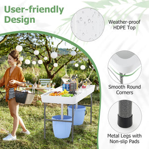 5 FT Folding Ice Cooler Table with Double Sinks for Camping Party Picnic Wedding-White view 9
