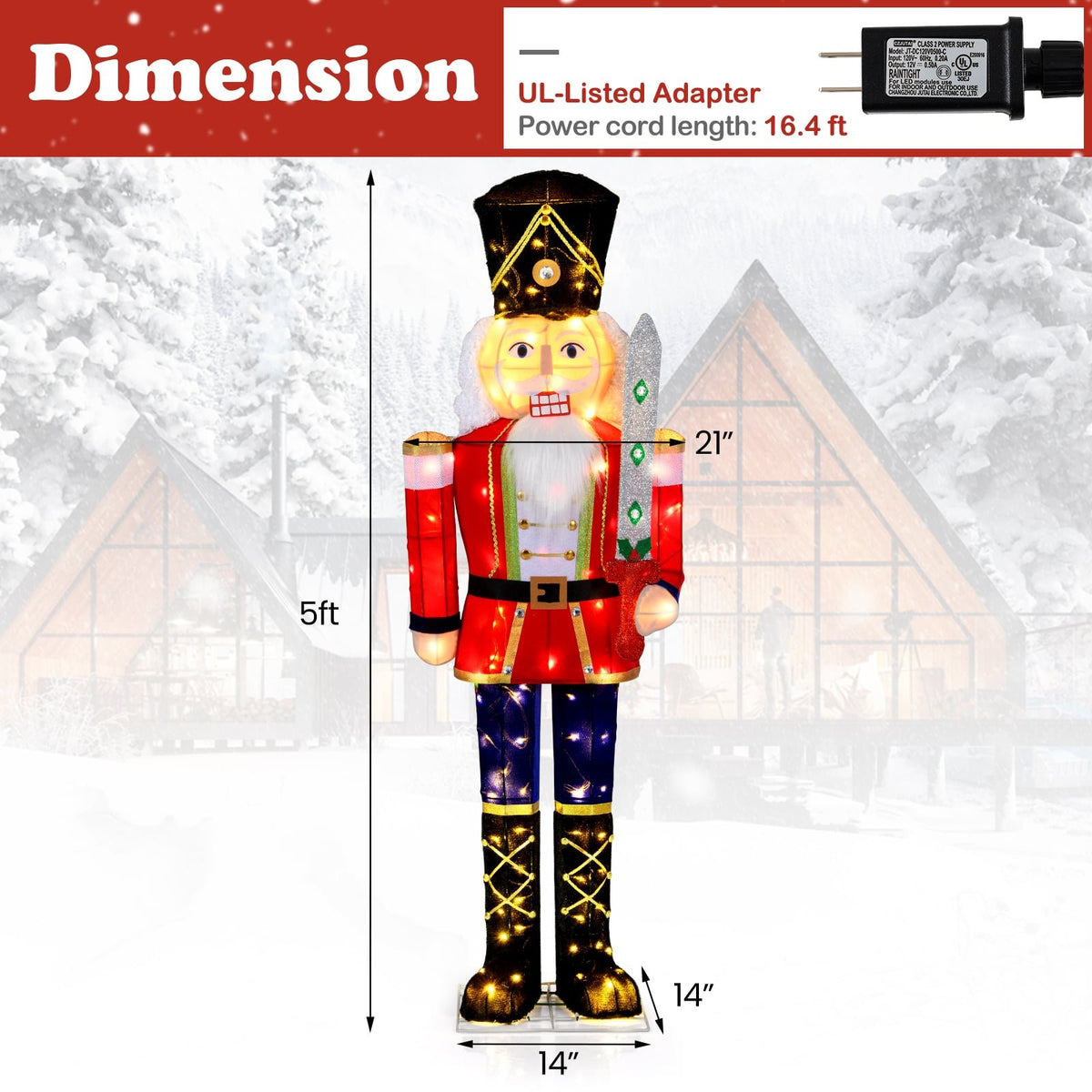 5 FT Giant Nutcracker Outdoor Christmas Decoration with Glitter Sword view 5