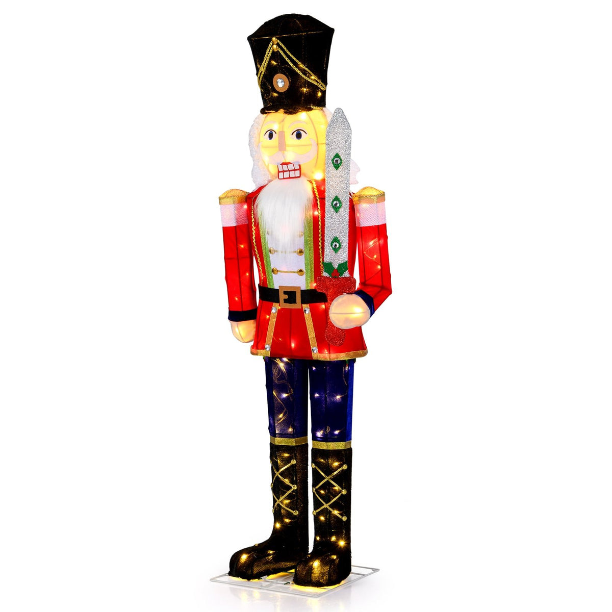 5 FT Giant Nutcracker Outdoor Christmas Decoration with Glitter Sword view 6