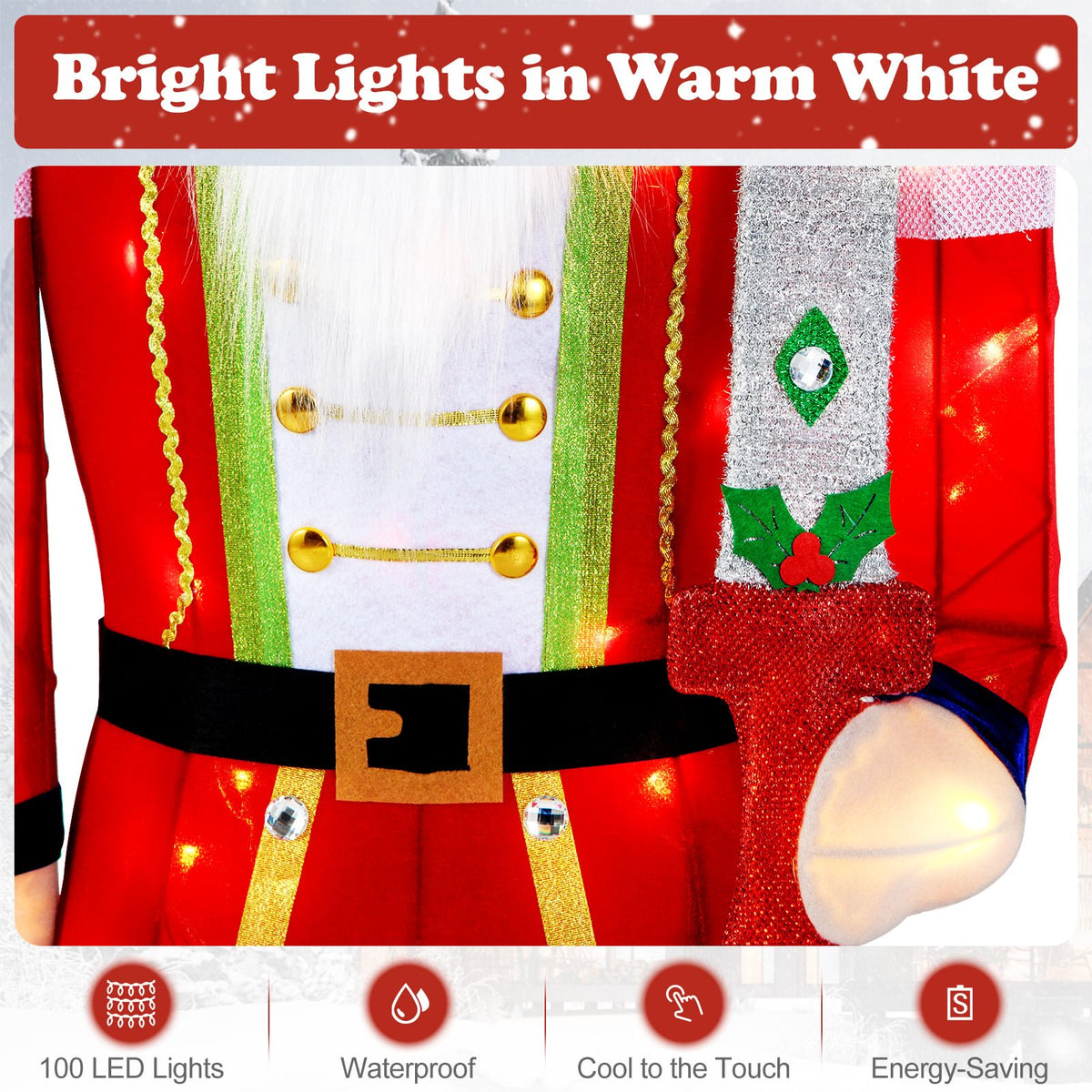 5 FT Giant Nutcracker Outdoor Christmas Decoration with Glitter Sword view 9