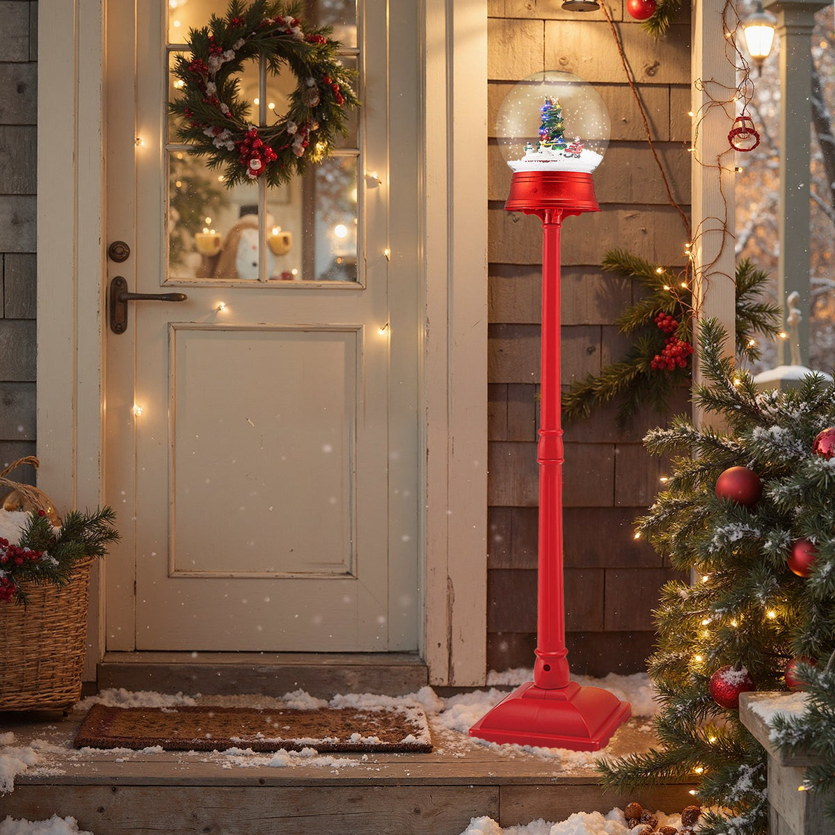 5 Ft Musical Christmas Street Lamp with 8 Tunes and Blowing Snow-Red view 3