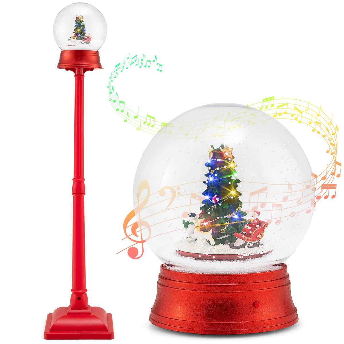 5 Ft Musical Christmas Street Lamp with 8 Tunes and Blowing Snow-Red view 4