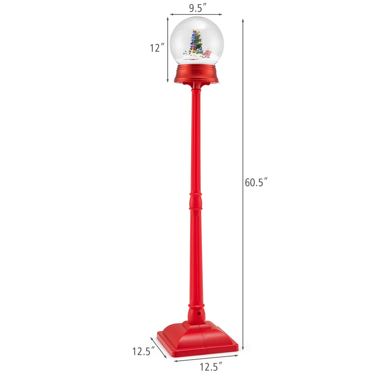 5 Ft Musical Christmas Street Lamp with 8 Tunes and Blowing Snow-Red view 5