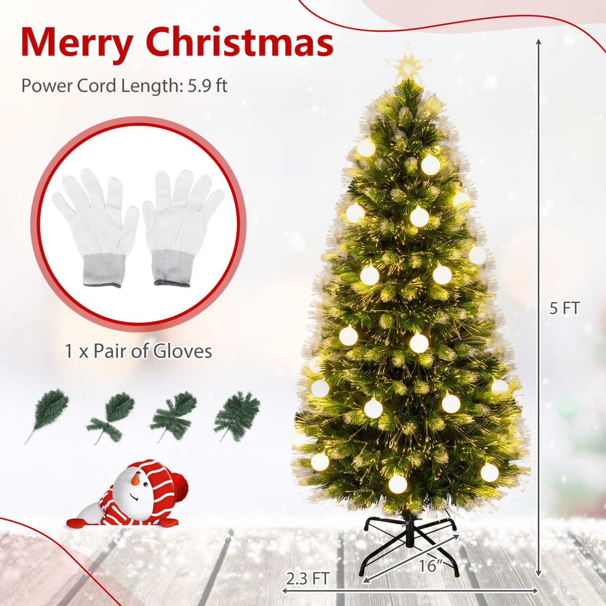 5 FT Pre-Lit Artificial Christmas Tree with Dazzling Optical Fibers view 5