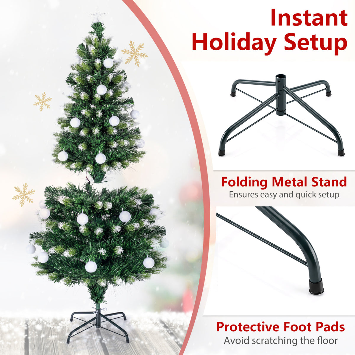 5 FT Pre-Lit Artificial Christmas Tree with Dazzling Optical Fibers view 9