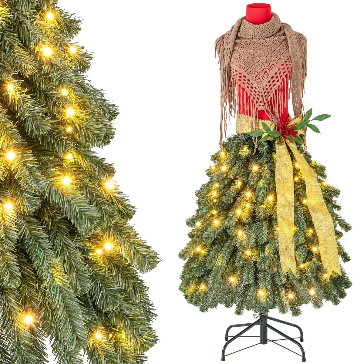 5 FT Pre-lit Mannequin Artificial Christmas Tree Dress Form Xmas Tree view 4