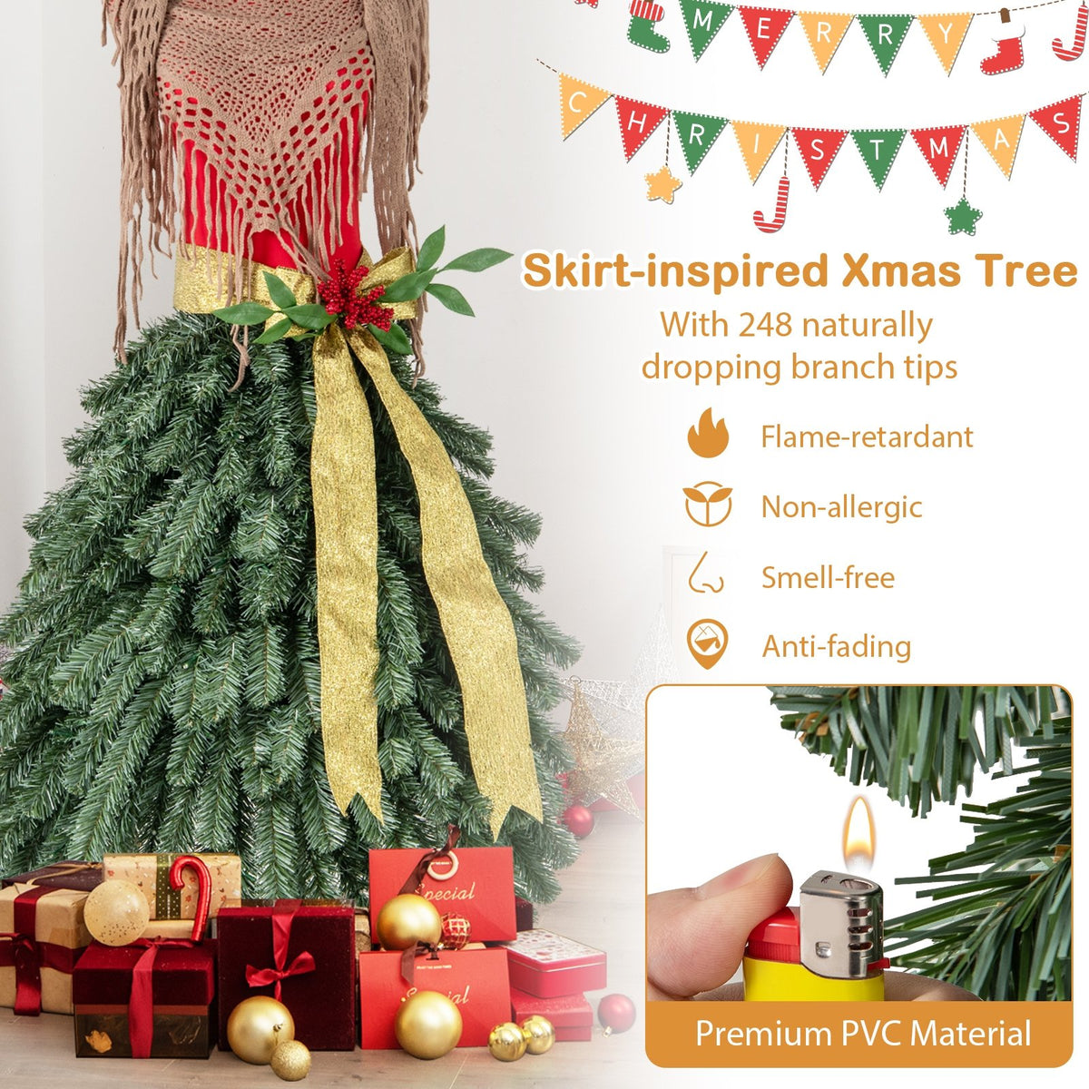 5 FT Pre-lit Mannequin Artificial Christmas Tree Dress Form Xmas Tree view 7