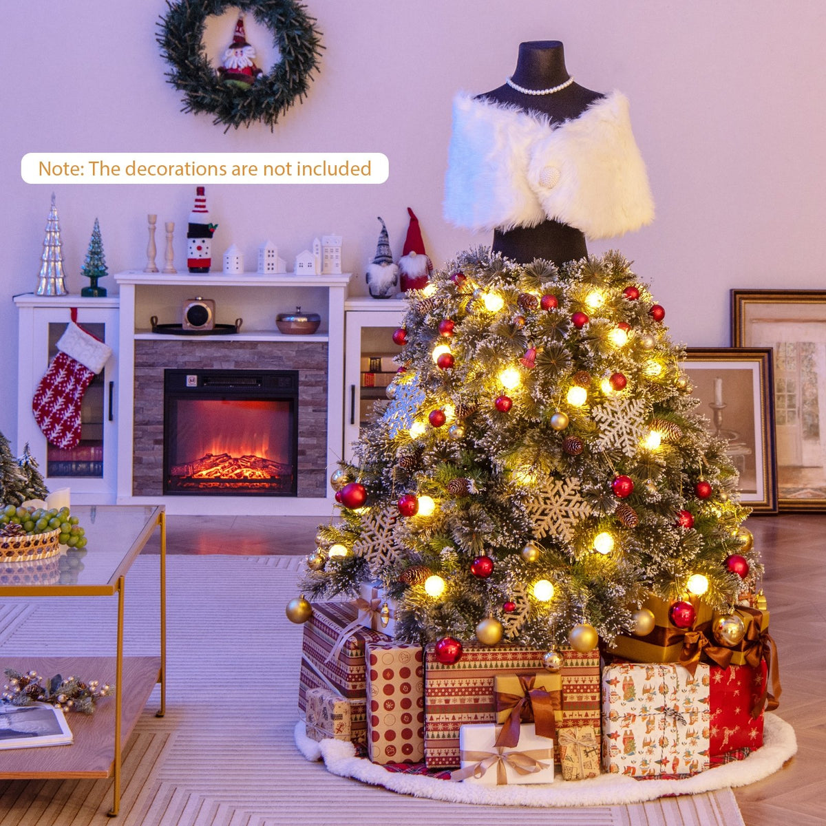 5 FT Pre-lit Mannequin Artificial Christmas Tree Hinged Dress Form Xmas Tree with 465 Branch Tips view 2