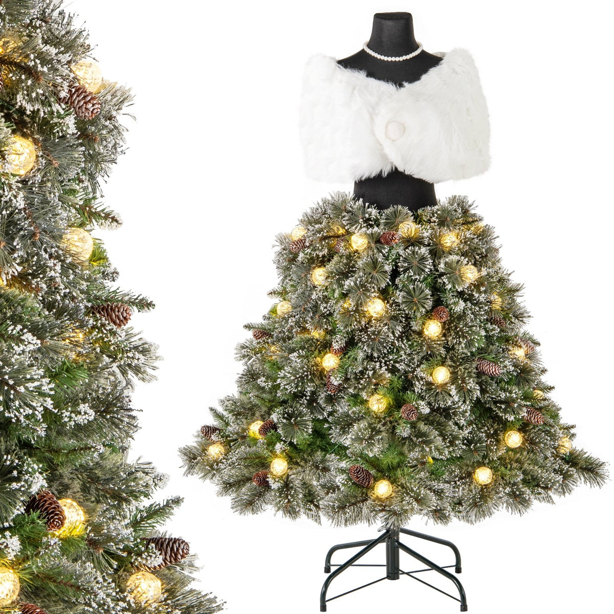 5 FT Pre-lit Mannequin Artificial Christmas Tree Hinged Dress Form Xmas Tree with 465 Branch Tips view 4