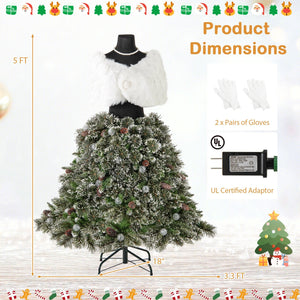 5 FT Pre-lit Mannequin Artificial Christmas Tree Hinged Dress Form Xmas Tree with 465 Branch Tips view 5