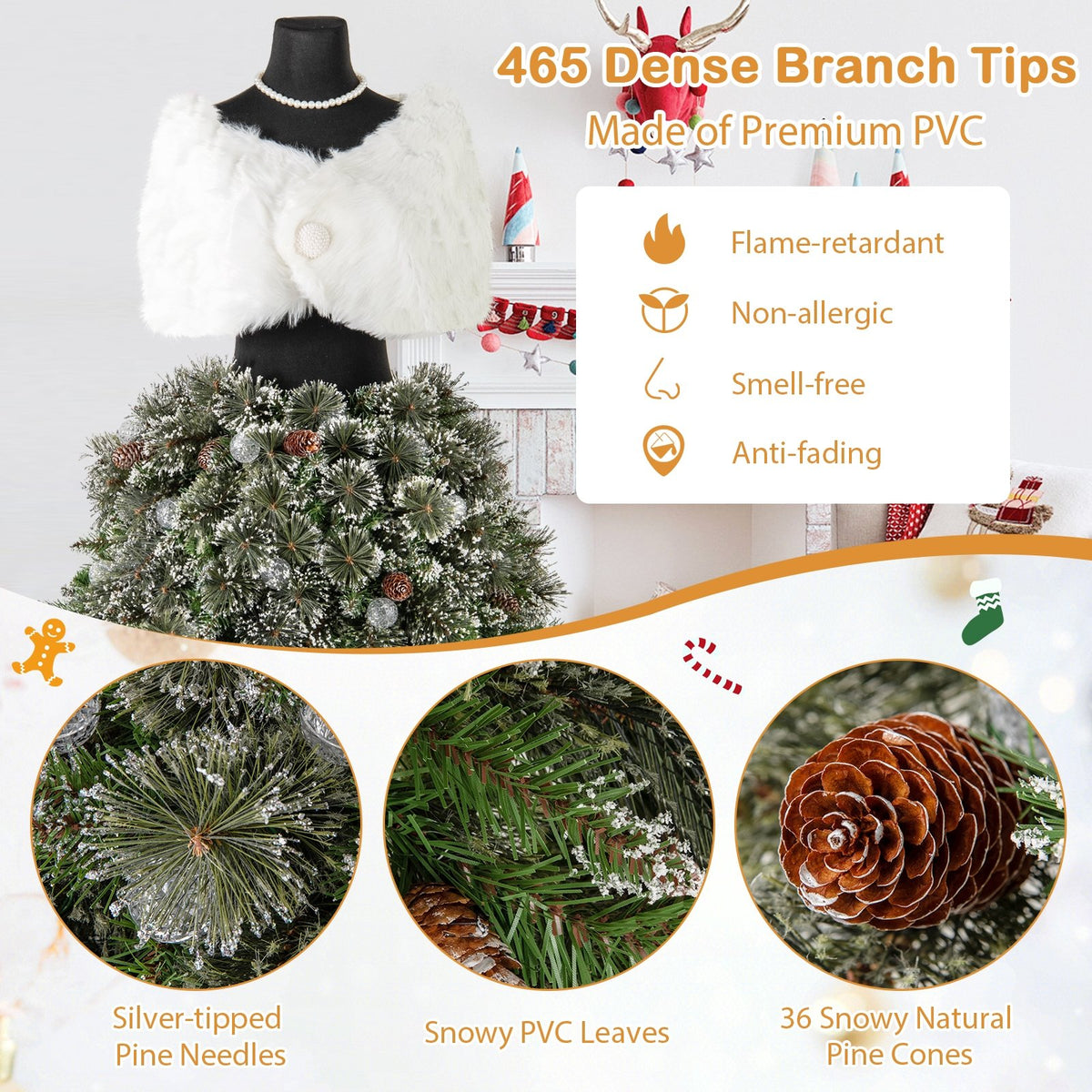 5 FT Pre-lit Mannequin Artificial Christmas Tree Hinged Dress Form Xmas Tree with 465 Branch Tips view 7