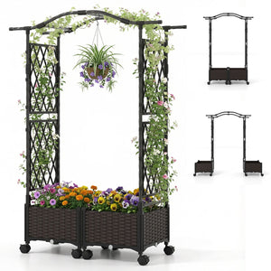 5 FT Self-Watering Planter Boxes with Lattice Trellis and Roof-Brown view 4