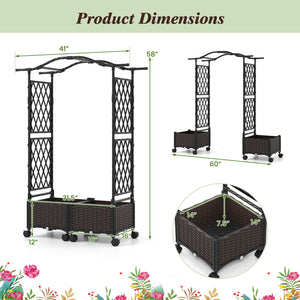 5 FT Self-Watering Planter Boxes with Lattice Trellis and Roof-Brown view 5