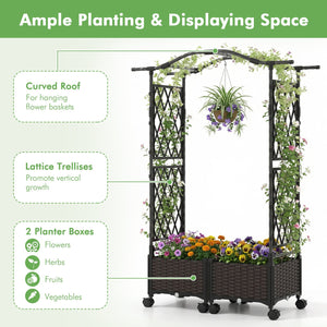 5 FT Self-Watering Planter Boxes with Lattice Trellis and Roof-Brown view 8