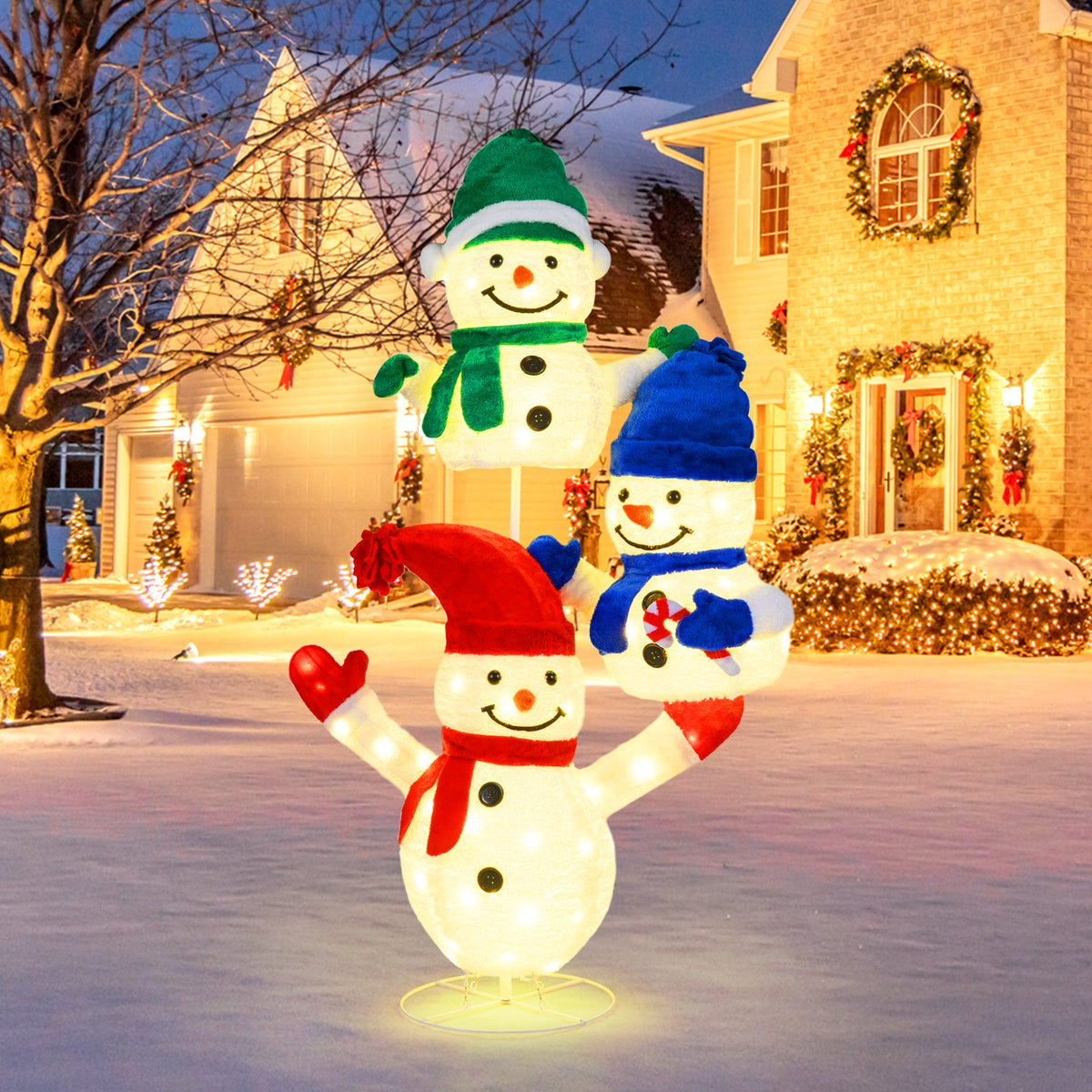 5 FT Stacked Snowman Lighted Christmas Decoration with 110 LED Lights view 2
