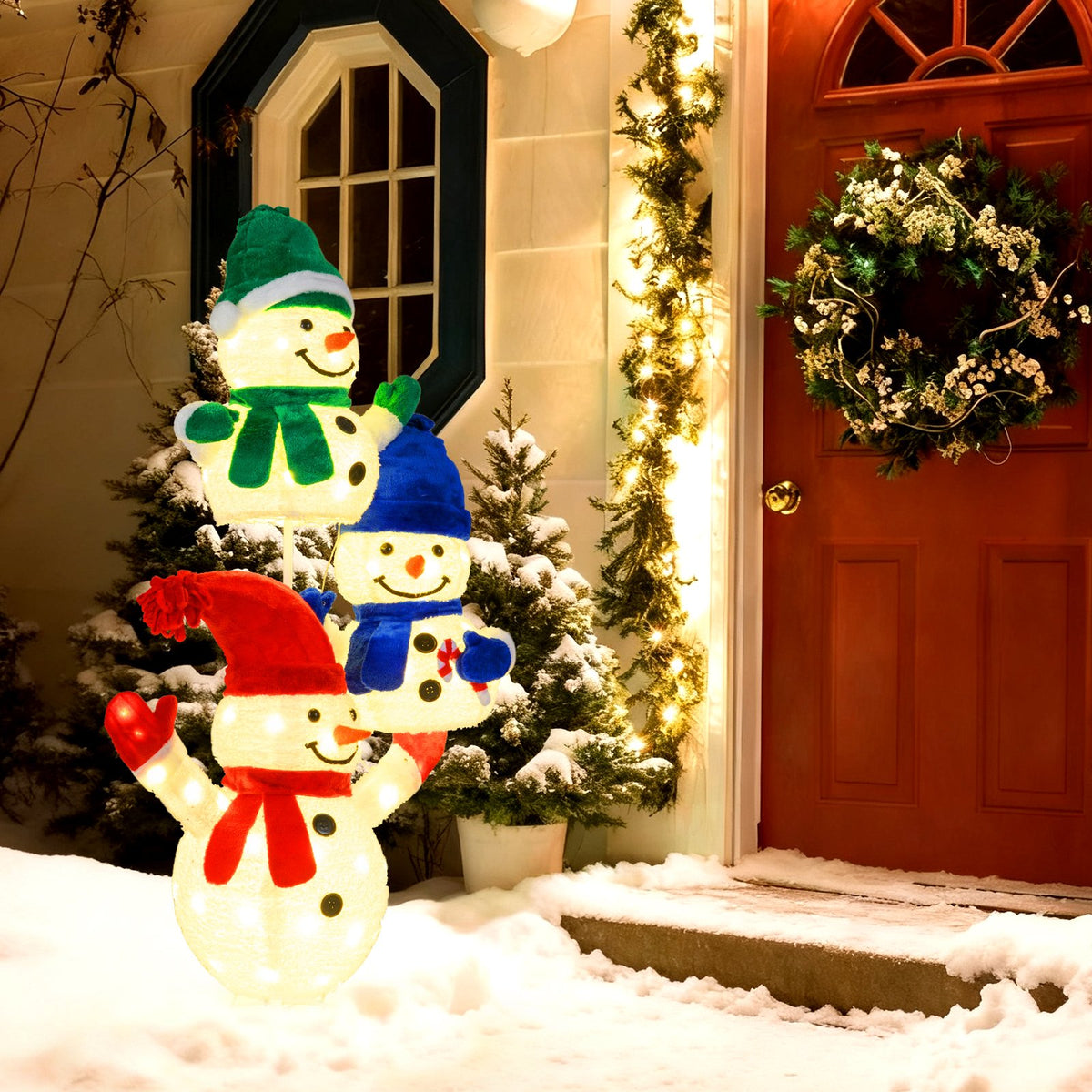 5 FT Stacked Snowman Lighted Christmas Decoration with 110 LED Lights view 3