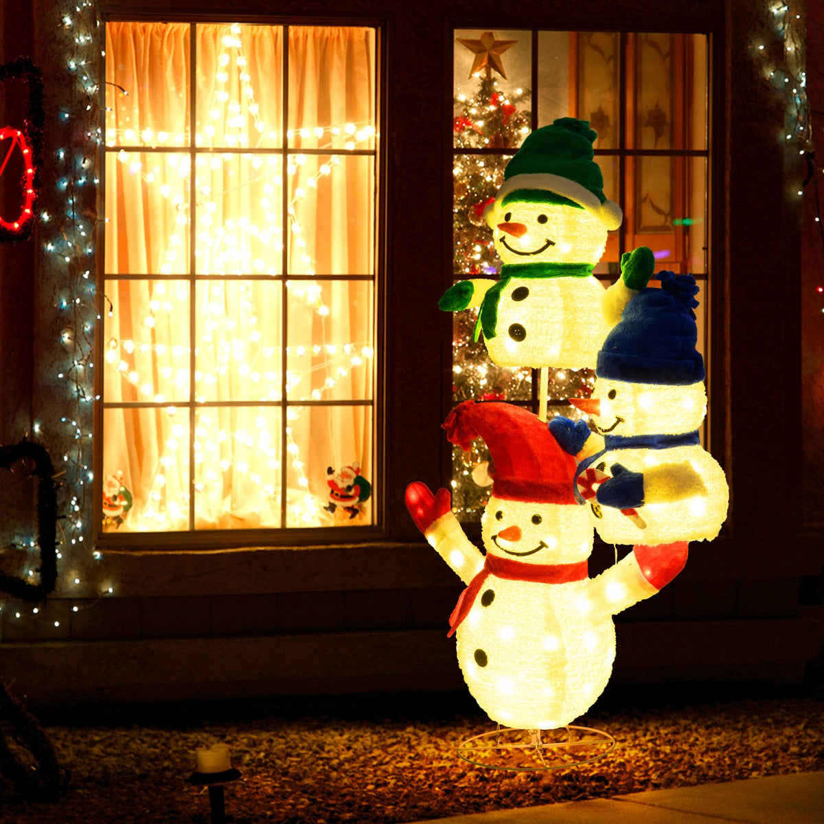 5 FT Stacked Snowman Lighted Christmas Decoration with 110 LED Lights view 5
