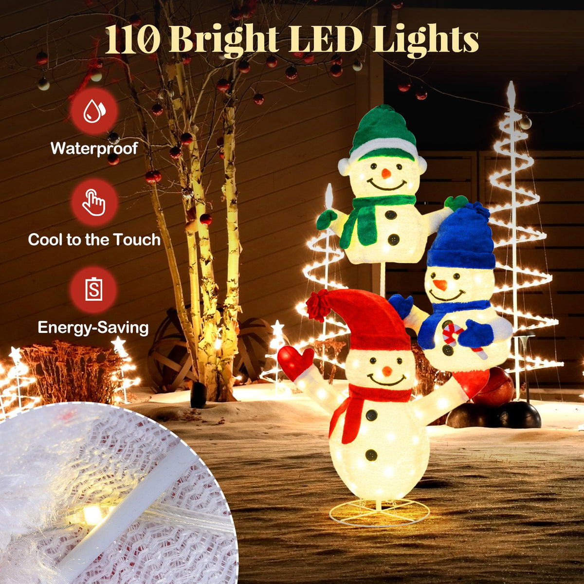 5 FT Stacked Snowman Lighted Christmas Decoration with 110 LED Lights view 8