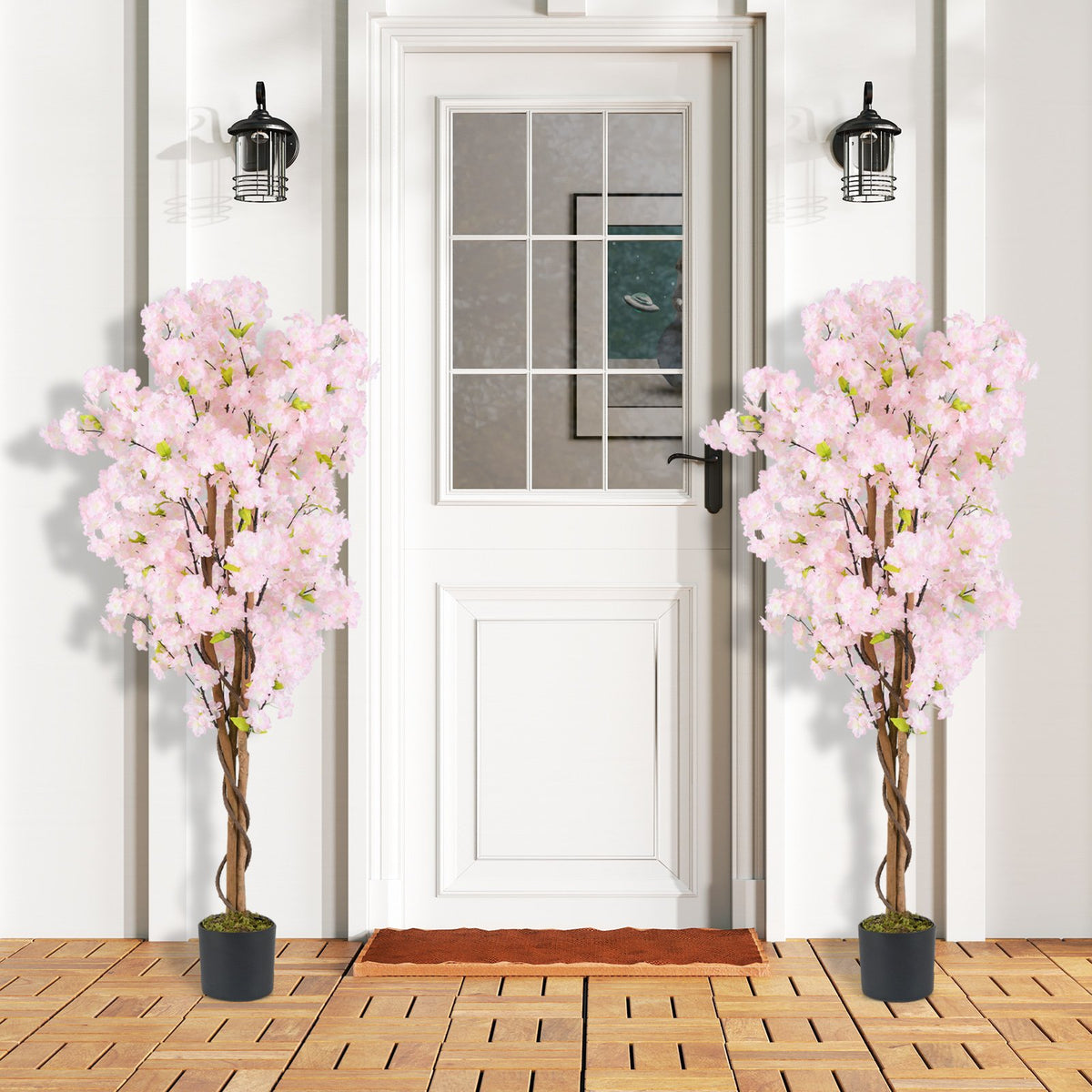 5 FT Tall Artificial Cherry Blossom Tree with Pink Flowers-2 Pack view 2