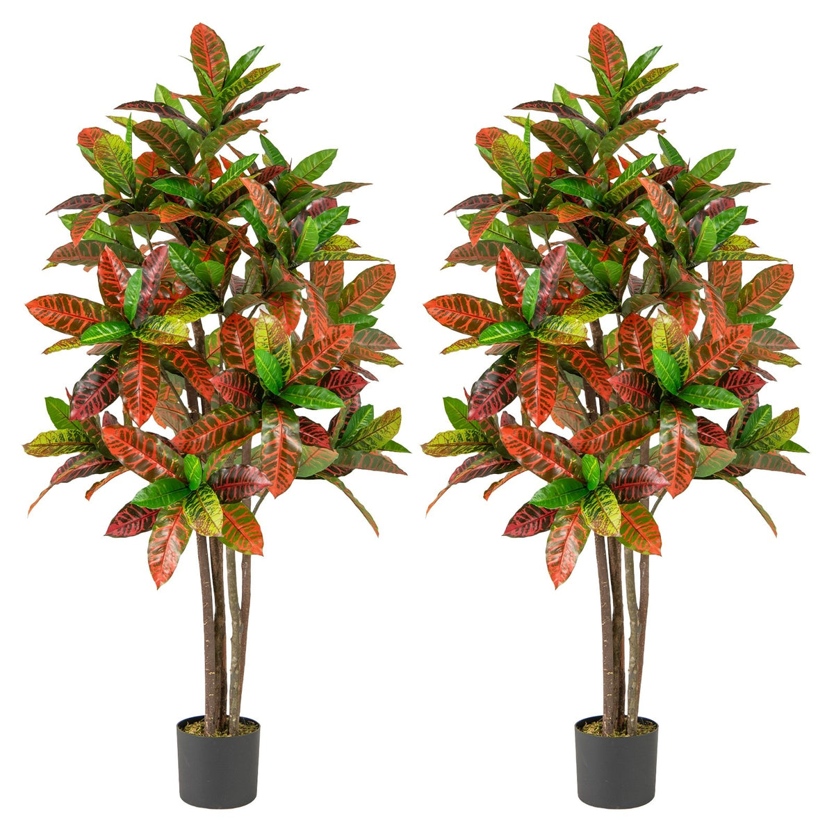 5 FT Tall Artificial Croton Plant with Gradient Leaves and Nursery Pot-2 Peice