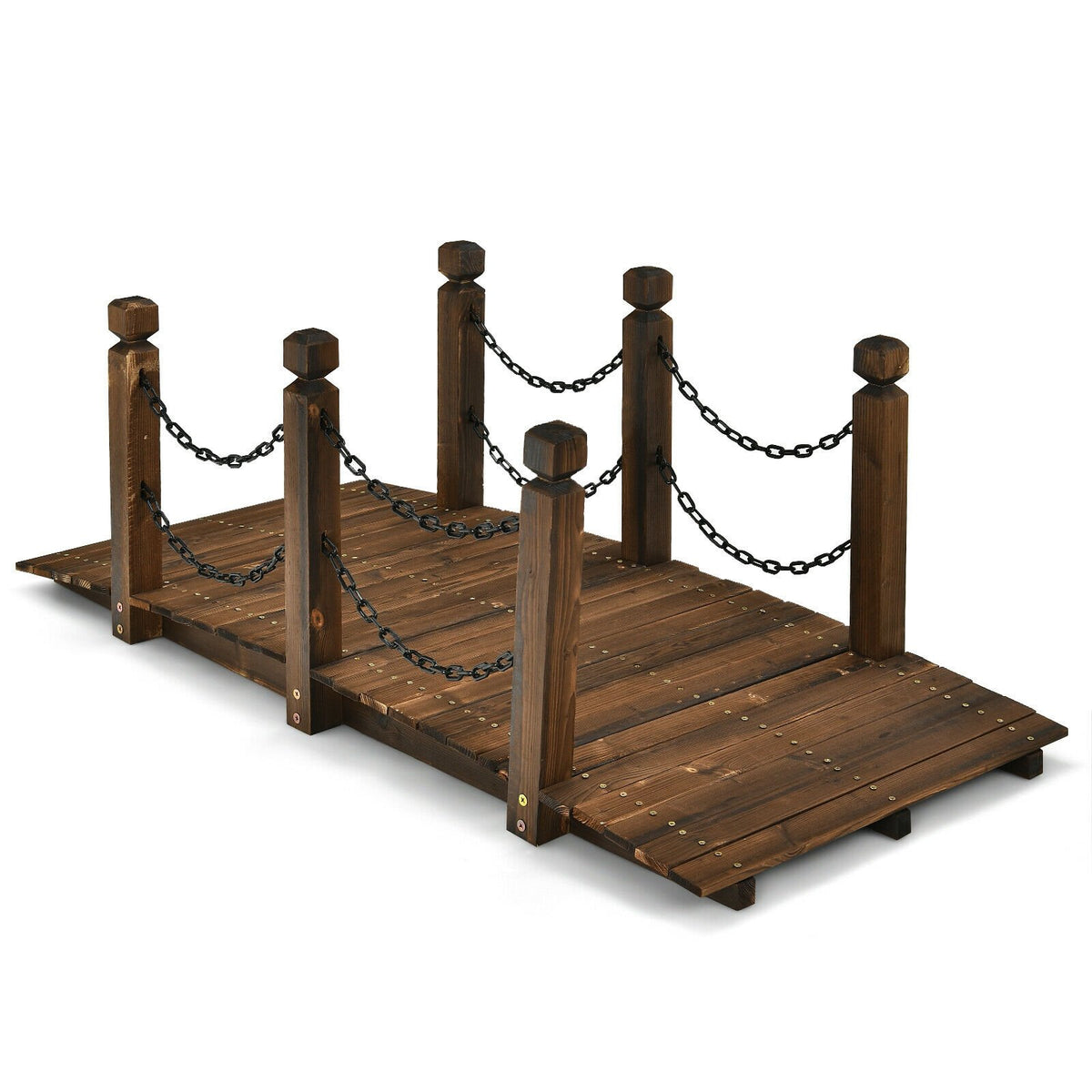 5 Feet Wooden Garden Bridge with Safety Rails【Best Seller in the US】