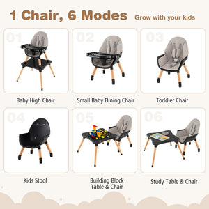 5-in-1 Baby Convertible Wooden High Chair with Detachable Tray-Black view 5