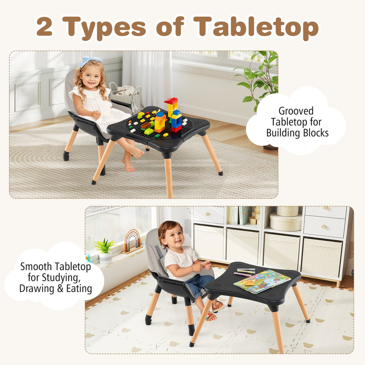 5-in-1 Baby Convertible Wooden High Chair with Detachable Tray-Black view 7