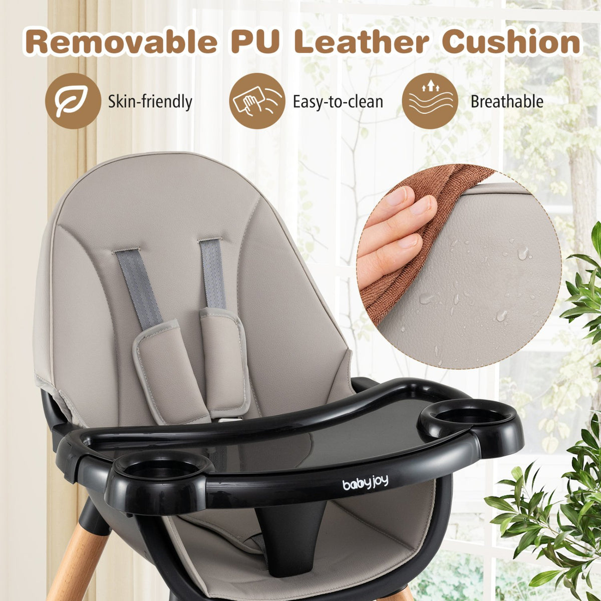 5-in-1 Baby Convertible Wooden High Chair with Detachable Tray-Black view 8