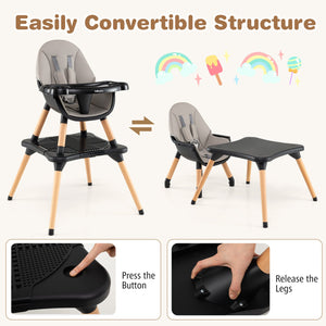 5-in-1 Baby Convertible Wooden High Chair with Detachable Tray-Black view 9