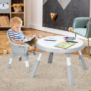 5-in-1 Baby Highchair with Height Adjustable and 2-Tier Tray Storage Busket-Gray view 2