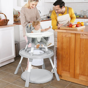 5-in-1 Baby Highchair with Height Adjustable and 2-Tier Tray Storage Busket-Gray view 3