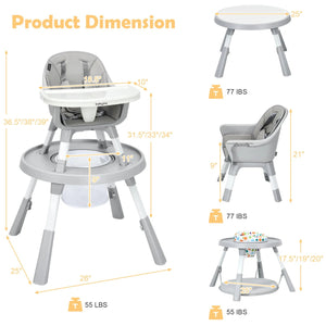 5-in-1 Baby Highchair with Height Adjustable and 2-Tier Tray Storage Busket-Gray view 4