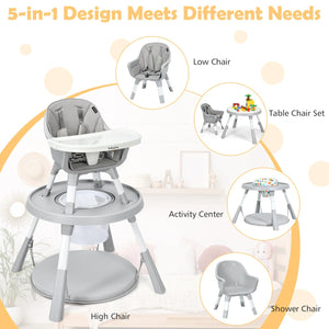 5-in-1 Baby Highchair with Height Adjustable and 2-Tier Tray Storage Busket-Gray view 5